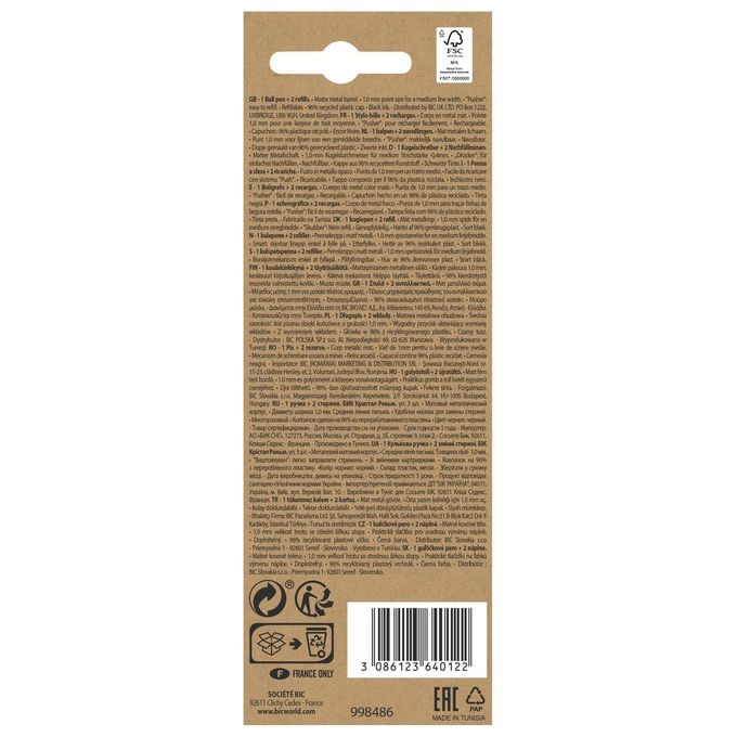 Bic Penna a Sfera Cristal Re New 1mm Nero 1+2 Refill