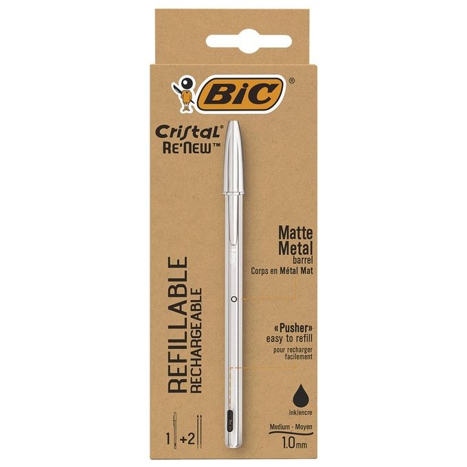 Bic Penna a Sfera Cristal Re New 1mm Nero 1+2 Refill