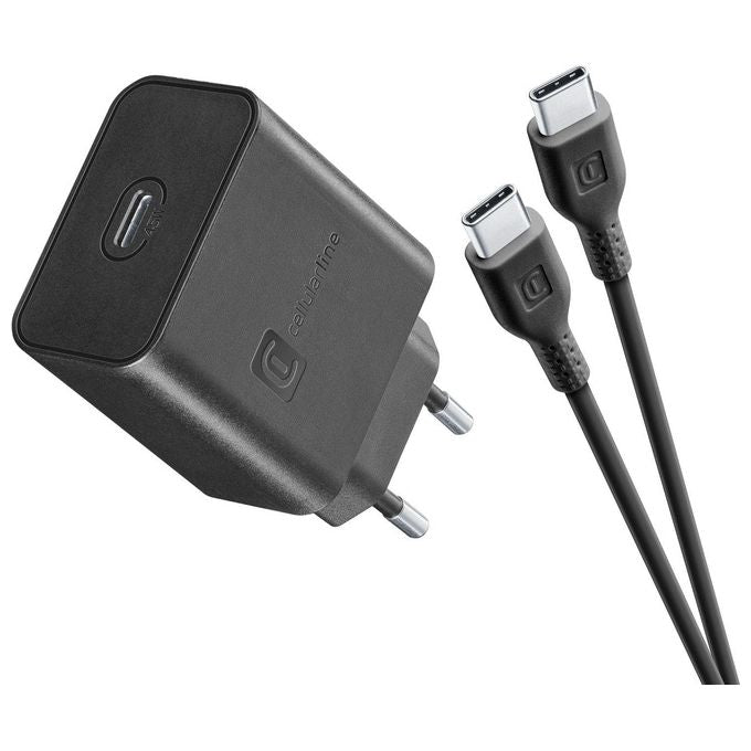 Cellular Line Super Fast Charger Kit PD 45W Caricabatterie da Rete USB-C 45W con cavo USB Type-C 1mt Nero