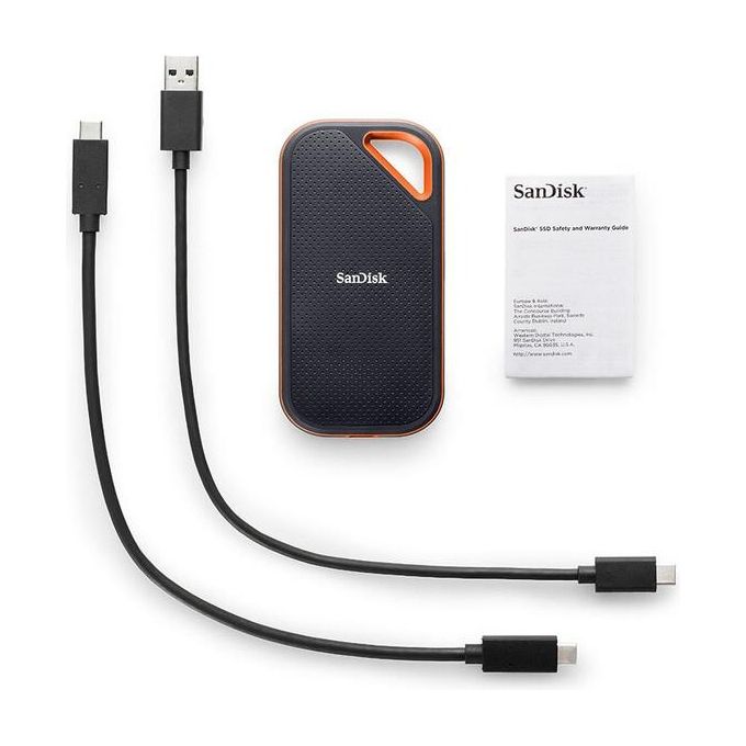 SanDisk SDSSDE81-4T00-G25 Extreme PRO SSD Esterno Portatile NVMe 4 TB USB-C 3.2 Gen 2 2000 MB-s IP55 crittografia AES 256 bit colore Nero Arancione