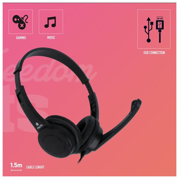 Ngs VOX505USB Cuffia Usb Stereo con Microfono Regolabile Nero