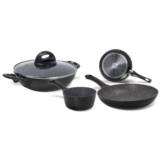 Aeternum Essential Set Batteria di Padelle e Pentole 5 Pezzi Adatto all'Induzione Alluminio Black
