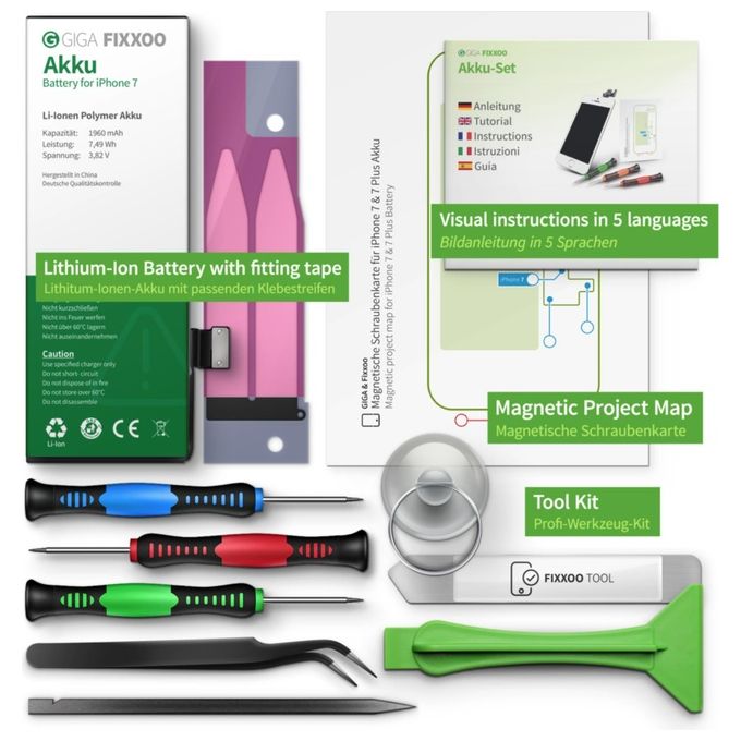 Giga Fixxoo iPhone 7 Batteria di Set Completo