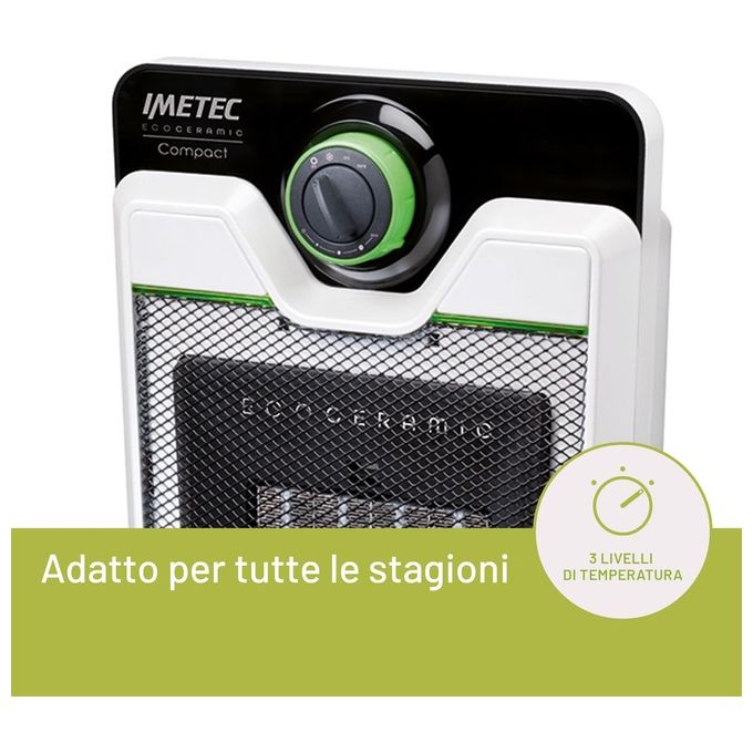Imetec - Eco Ceramic CFH1‑100 (mod. 4033) - Termoventilatore da tavolo, potenza 2 000 W, 3 livelli di calore, termostato regolabile, funzione ventilazione, Bianco-Nero