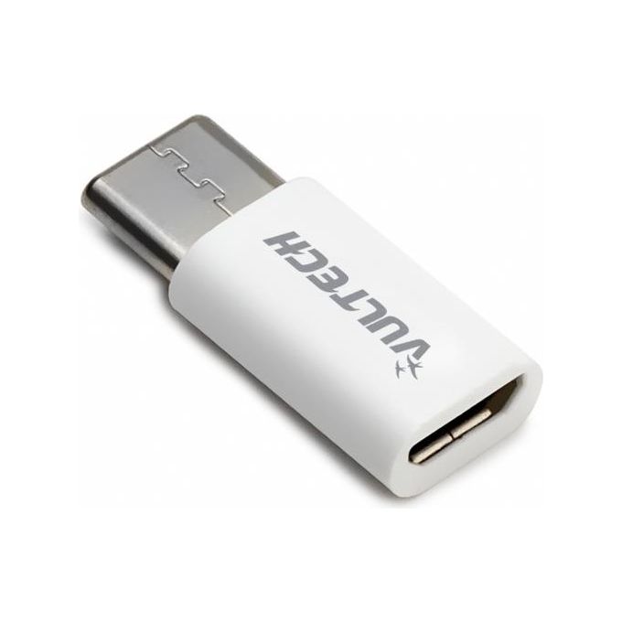 Vultech ADP-01P Adattatore USB Micro-USB 2.0 a Type-C Trasferimento Dati 480 Mbps Certificato CE RoHS colore Bianco