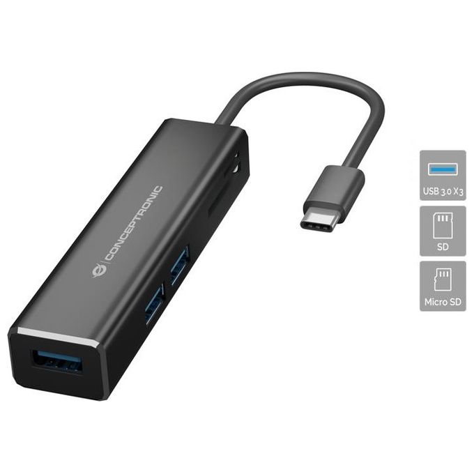 Conceptronic DONN08B Hub di Interfaccia Usb 3.2 Gen 1 Type-C 5000Mbit-s Nero