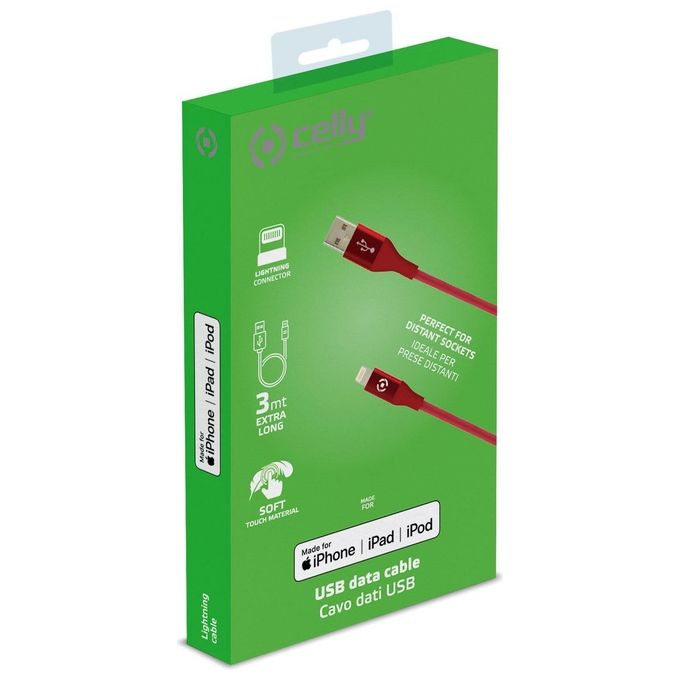Celly Cavo Usb Lightning Color 3mt Rosso