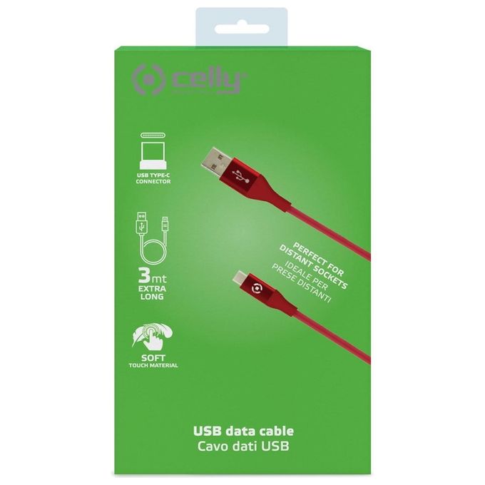 Celly Usb a Usb-C Color 3mt Rosso
