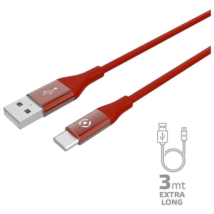Celly Usb a Usb-C Color 3mt Rosso