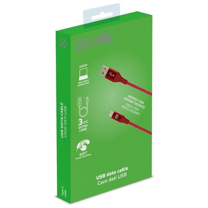 Celly Usb a Usb-C Color 3mt Rosso