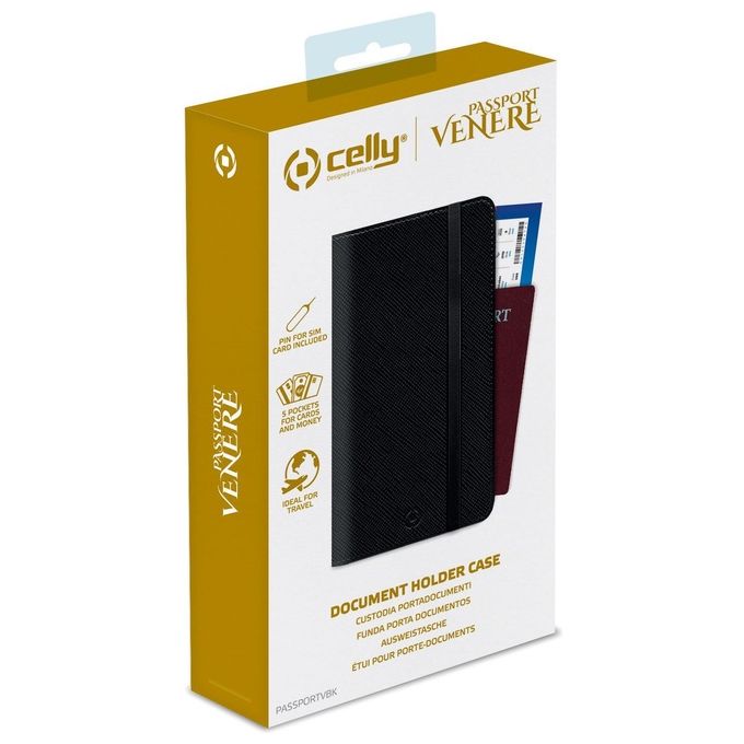 Celly Venere Passport Custodia per Passaporto Nero