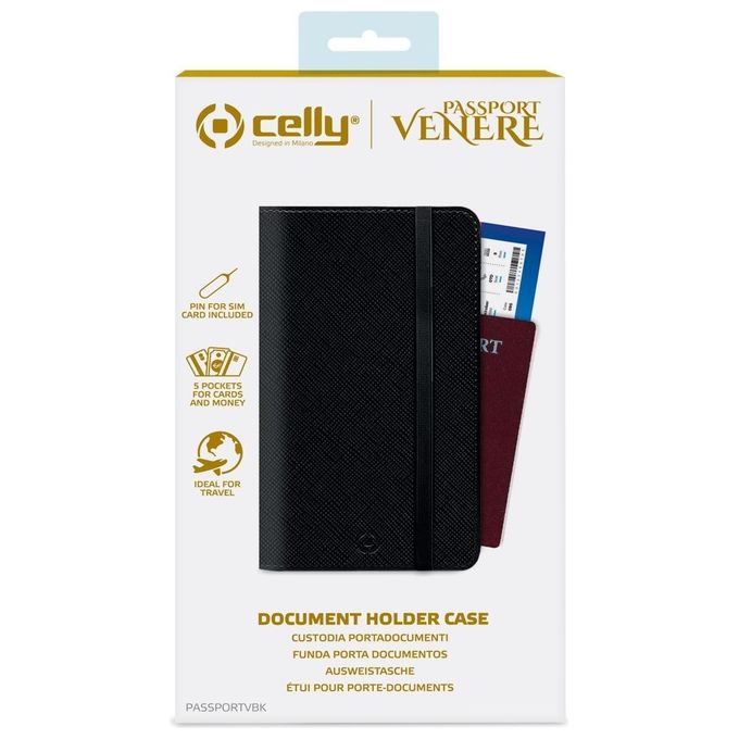 Celly Venere Passport Custodia per Passaporto Nero