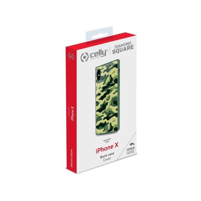 Celly Diamond Square Camo Cover per iPhone XS-X Verde
