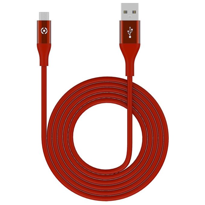Celly USBMICROCOL3MRD Cavo USB A Micro-USB B 3 m Rivestimento in Silicone Soft Touch colore Rosso