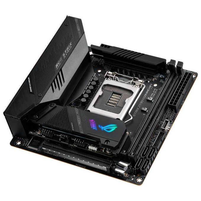 ASUS ROG STRIX Z590-I GAMING WIFI, Scheda madre Gaming Intel Z590 mini ITX, PCIe 4.0, 8+2 fasi, tecnologie AI, WiFi 6E (802.11ax), Intel Lan 2.5 Gb, 2x M.2 slot, USB3.2 Gen2x2, TypeC, Aura Sync RGB