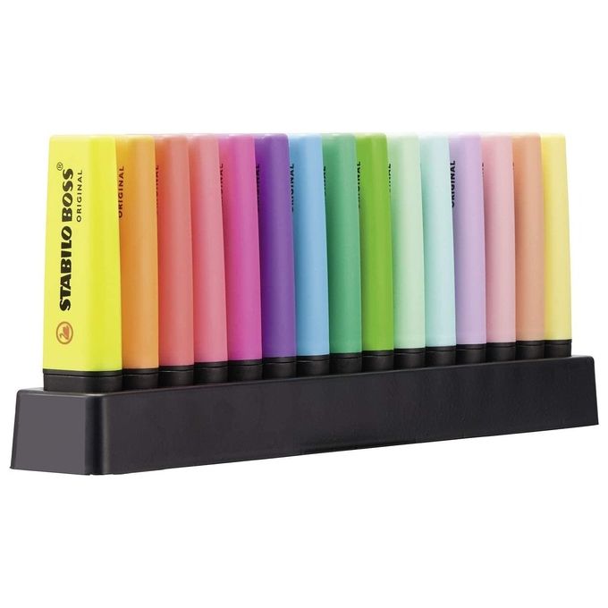 Evidenziatore - STABILO BOSS ORIGINAL Pastel Desk-Set - 15 Evidenziatori in 14 colori assortiti