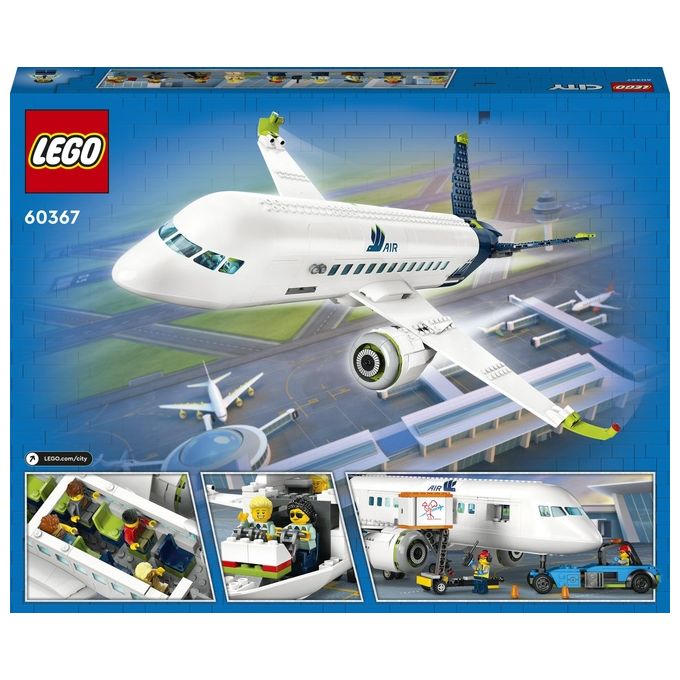LEGO City 60367 Aereo Passeggeri, Modellino di Aeroplano Giocattolo da Costruire con 9 Minifigure e Veicoli dell'Aeroporto