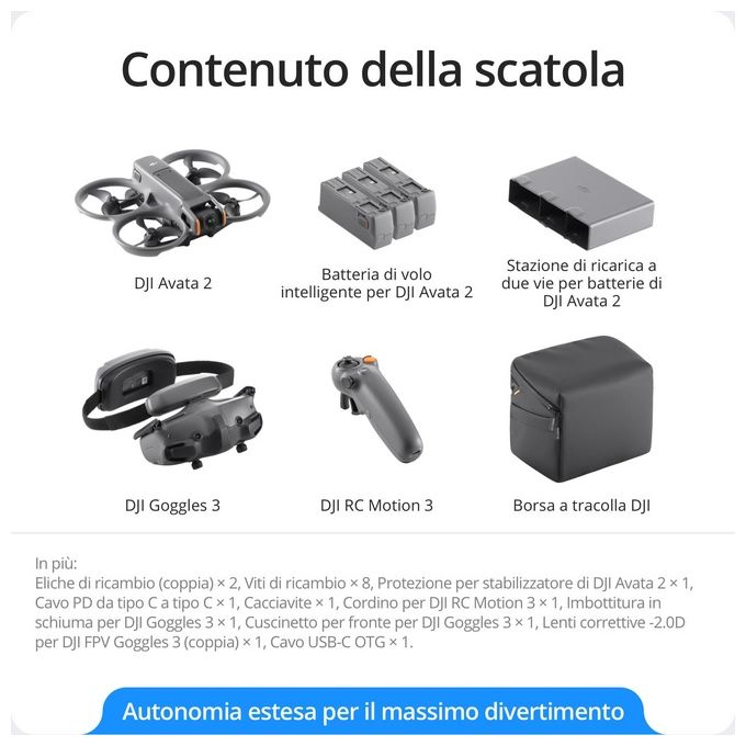 DJI Avata 2 drone fpv 4k nero fly more combo con 3 batterie goggles 3 e rc motion 3