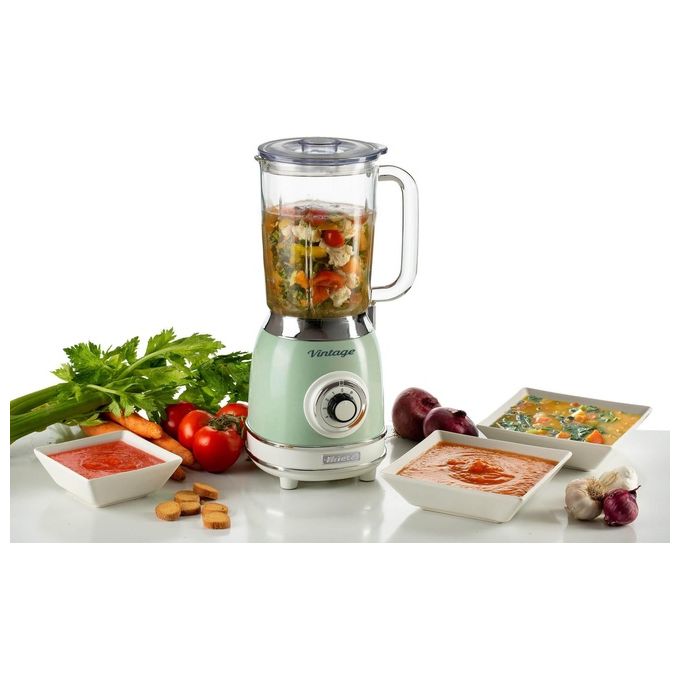 Ariete frullatore vintage 583, tazza in vetro 1,5 litri, 1000w, 4 lame acciaio inox, 4 velocita' e pulse, tritaghiaccio, verde