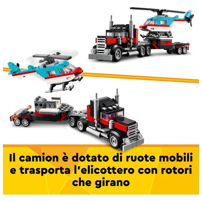 LEGO Creator 31146 3in1 Autocarro con Elicottero, Giochi per Bambini 7+ Anni Ricostruibile in Aereo e Cisterna o Auto e SUV