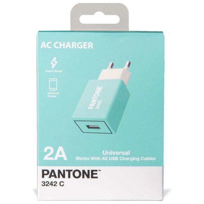 Pantone Caricabatterie da Rete con Porta Usb 2A Carica Rapida Azzurro Ciano
