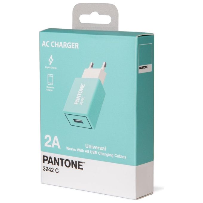 Pantone Caricabatterie da Rete con Porta Usb 2A Carica Rapida Azzurro Ciano