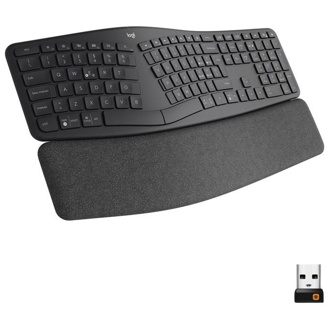 Logitech ERGO K860 Tastiera Split Wireless Ergonomica con Supporto per i Polsi Layout Italiano QWERTY Grigio