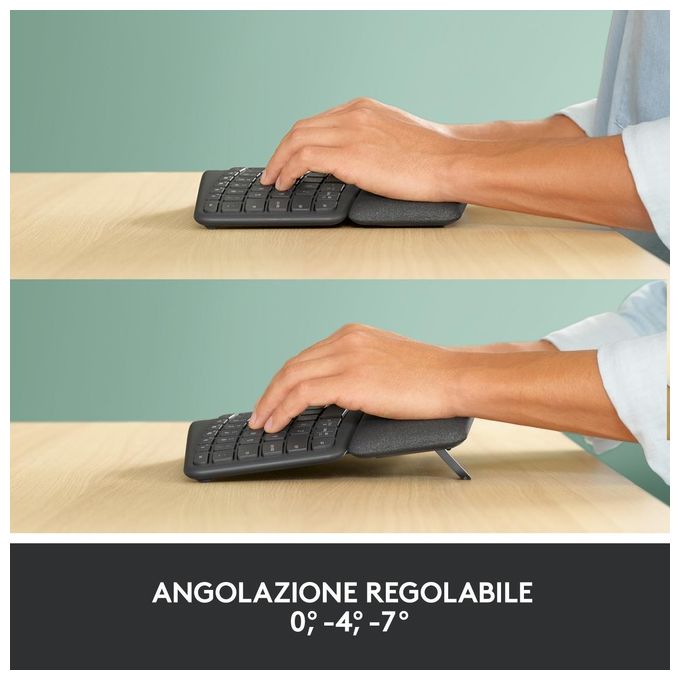 Logitech ERGO K860 Tastiera Split Wireless Ergonomica con Supporto per i Polsi Layout Italiano QWERTY Grigio