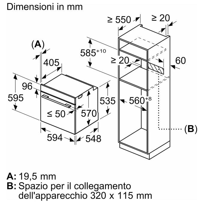 Bosch HBA534BW3 Serie 4 - Forno da incasso elettrico multifunzione, 71 L, Classe A+, 7 funzioni di cottura, funzione pizza, Bianco