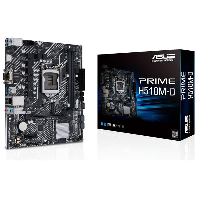 ASUS PRIME H510M-D, Scheda madre micro ATX Intel H510 (LGA 1200), PCIe 4.0, slot M.2 32Gbps, Lan Intel 1 Gb, HDMI, D-Sub, USB 3.2 Gen 1, SATA 6 Gbps, porta COM, connettore LPT e connettore RGB