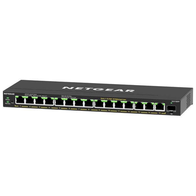 Netgear GS316EPP-100PES Switch di Rete Gestito Supporto Power Over Ethernet Nero