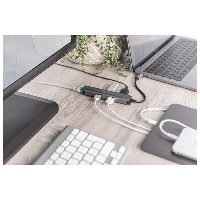 Digitus DA70892 Docking Station Usb-C 5 Porte con Hdmi Rj45 e 3 Porte Usb 3.0