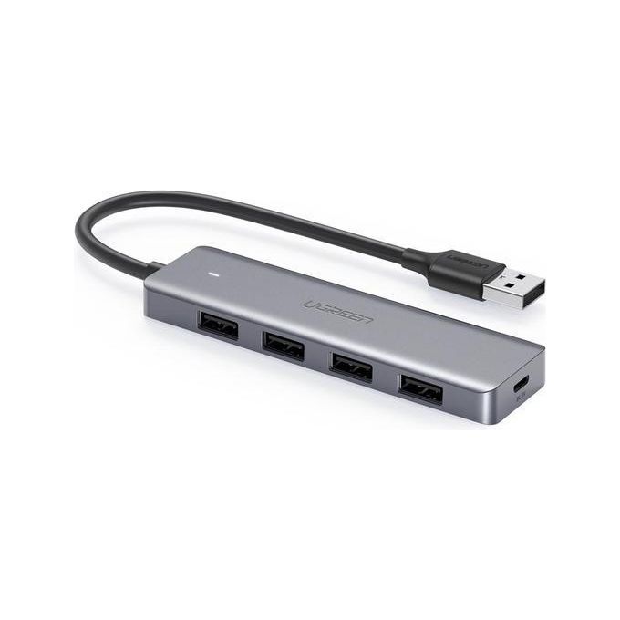 Ugreen Hub 4xUsb 3.0 con Usb-C Power Supply Case Ultra Slim in Metallo