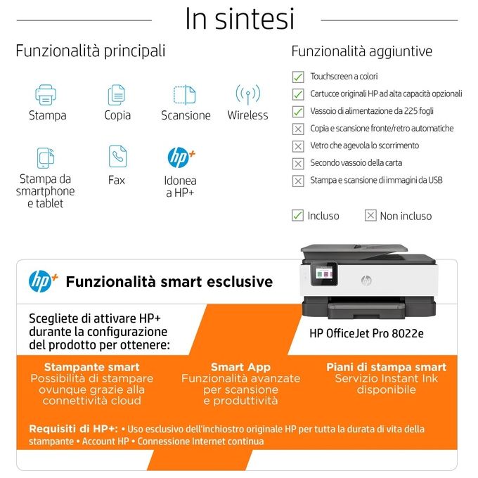[ComeNuovo] HP Stampante multifunzione OfficeJet Pro 8022e Risoluzione 4800 x 1200 DPI A4 Wi-Fi