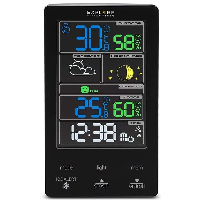 Explore Scientific Stazione Meteo con Display Touch a Colori Previsioni del Tempo Dual Alarm Fasi Lunari Bianco