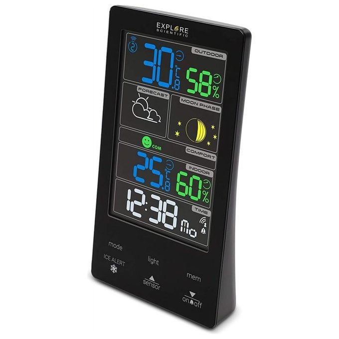 Explore Scientific Stazione Meteo con Display Touch a Colori Previsioni del Tempo Dual Alarm Fasi Lunari Bianco