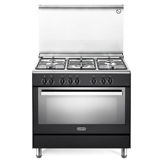 De Longhi PEMA 96 ED Linea Premium Cucina a Gas Libera Installazione Forno Elettrico 5 Fuochi Classe energetica A Bruciatore Tripla Corona Vano Scaldavivande 9 Funzioni 90 cm Antracite