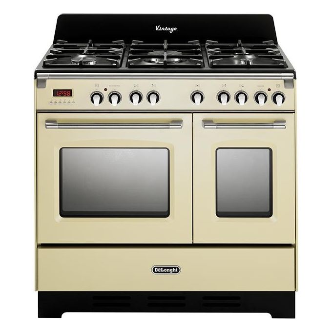 De Longhi MEM 965T BA ED Linea MasterCook Cucina a Gas Libera Installazione Doppio Forno elettrico 5 Fuochi Griglie in Ghisa Classe energetica A-B Bruciatore Tripla Corona Programmatore Elettronico 8 Funzioni 90 cm Crema