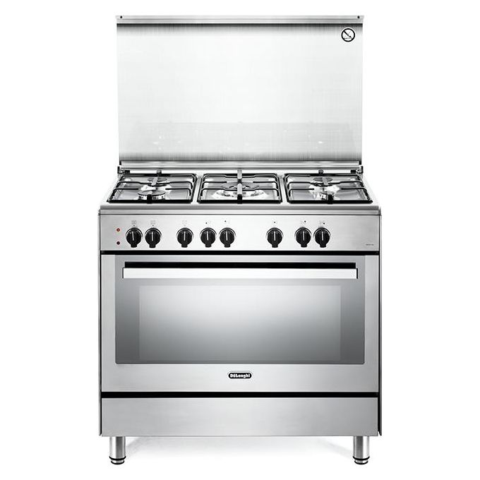 De Longhi PEMX 96 ED Linea Premium Cucina a Gas Libera Installazione Forno Elettrico 5 Fuochi Classe energetica A Bruciatore Tripla Corona Vano Scaldavivande 9 Funzioni 90 cm Acciaio Inox