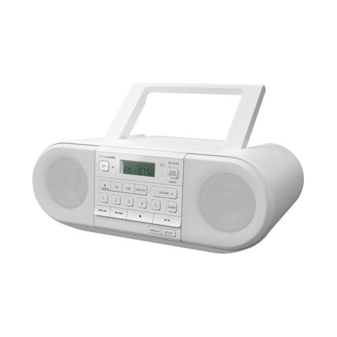 Panasonic RX-D552 Radio DAB+ Bluetooth Lettore Cd Design Vintage 20W Usb Telecomando Incluso Portatile Sound Booster Bianco
