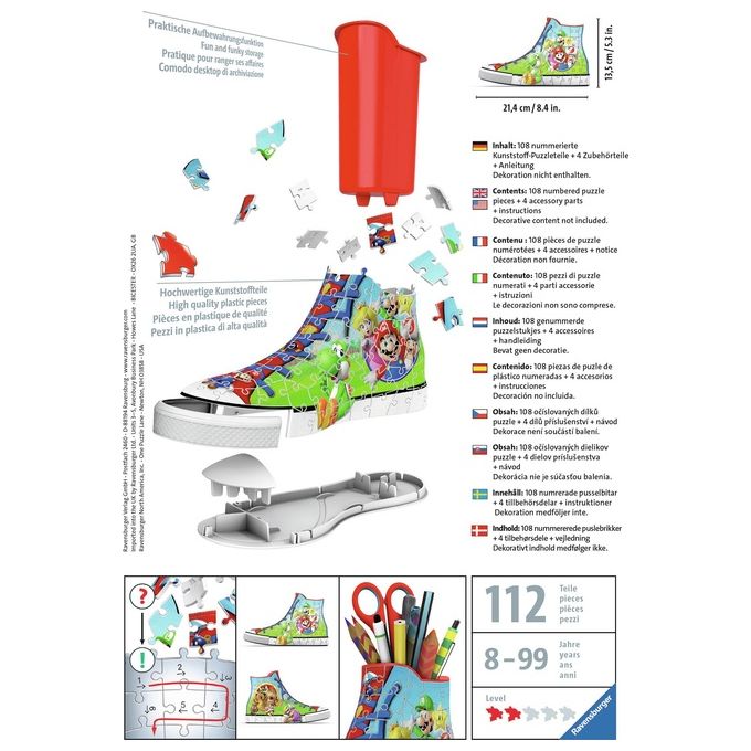 Ravensburger 11267 Puzzle 3D Portapenne Sneaker Super Mario 108 Pezzi colore Multicolore