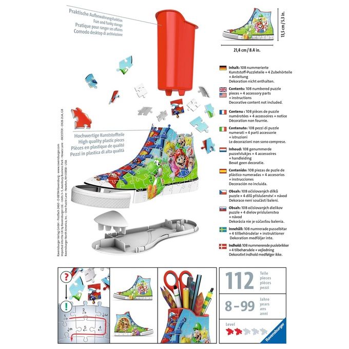 Ravensburger 11267 Puzzle 3D Portapenne Sneaker Super Mario 108 Pezzi colore Multicolore
