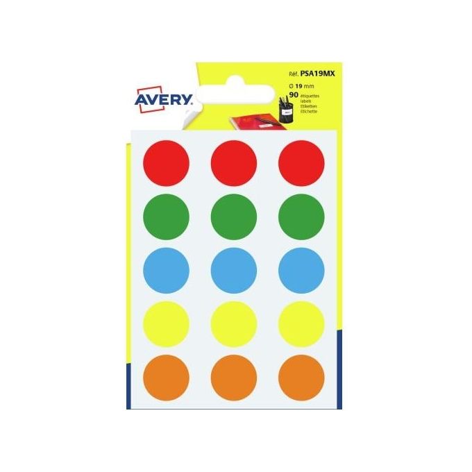 Avery Etichette Adesive Rotonde Multicolore Confezione da 90 Adesivi
