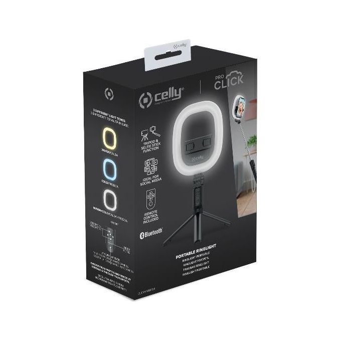 Celly CLICKRINGBTBK Ring Light 6 Tripod Bluetooth colore Nero