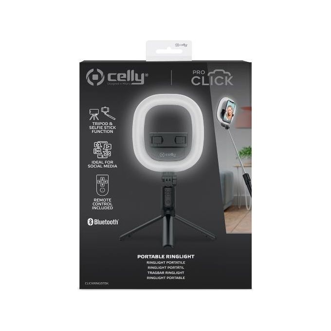Celly CLICKRINGBTBK Ring Light 6 Tripod Bluetooth colore Nero