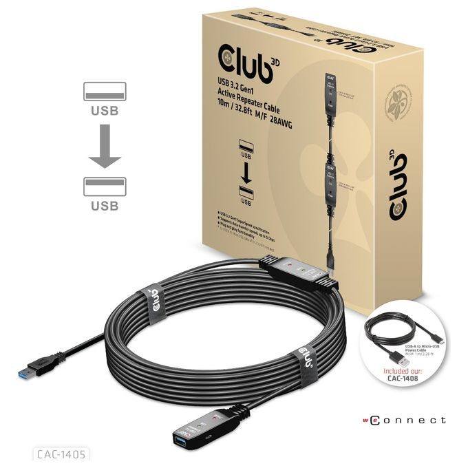 Club3d CAC-1405 Cavo USB 10mt USB 3.2 Gen 2 USB A Nero