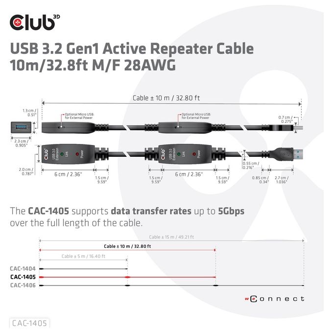 Club3d CAC-1405 Cavo USB 10mt USB 3.2 Gen 2 USB A Nero