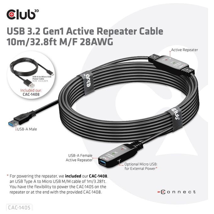 Club3d CAC-1405 Cavo USB 10mt USB 3.2 Gen 2 USB A Nero