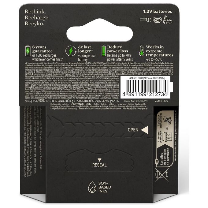 GP Batteries ReCyko Pro NiMH Batterie AA-Mignon 2000mAh Pro 1x4 Pezzi