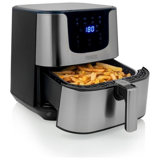 Princess 182060 Digital Aerofryer Deluxe XXL - Friggitrice ad aria 5,5 L, 1700 W, 8 programmi preimpostati, Display digitale, Tecnologia di circolazione dell'aria calda, Argento